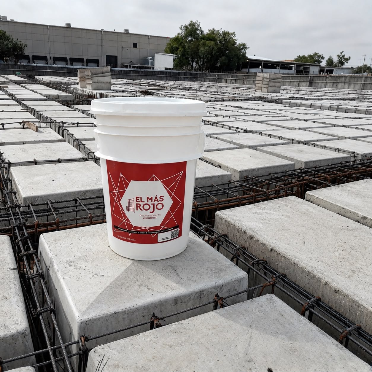 Cubeta El Más Rojo en obra de construcción